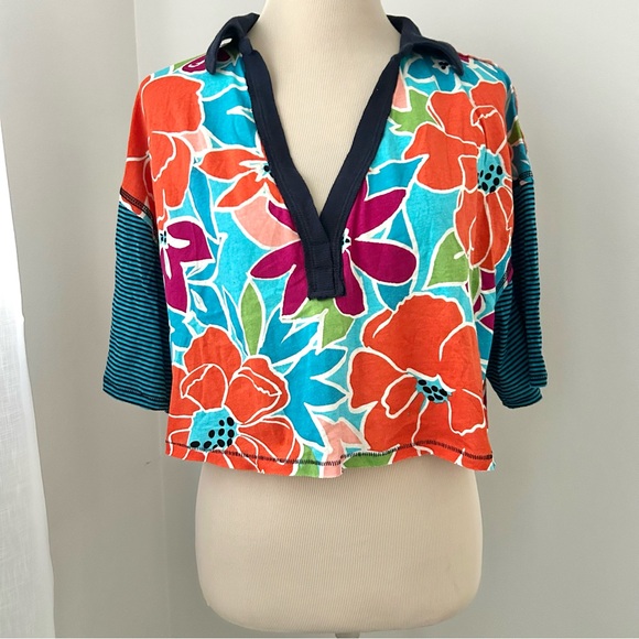 🍒NWT Free People On A Boat Boxy Crop Polo in Coastal. Small. - Picture 4 of 12